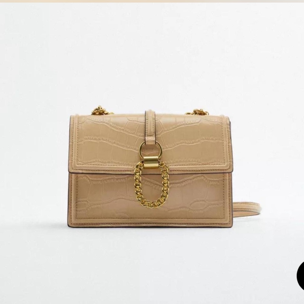 Zara Tan Croc-Embossed Crossbody / Shoulder Bag